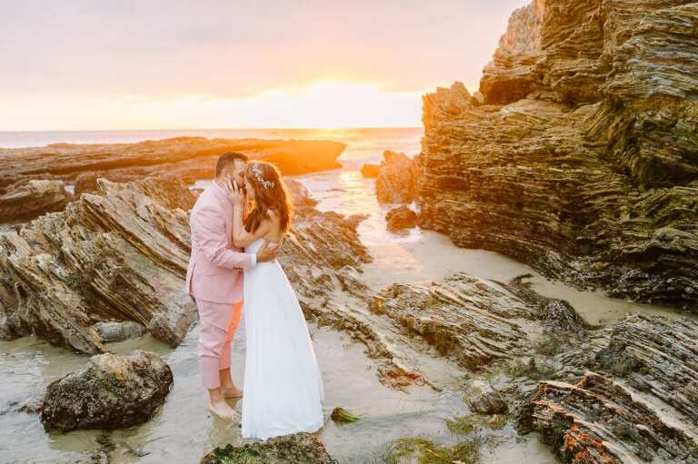 Photo of elopement couple getting married at Crystal Cove State Park in Laguna Beach, CA